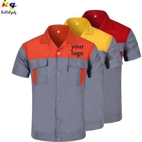 Custom Logo workwear for men Tops and Pants Repairman Auto Mechanics High Quality Work Clothing Two Pocket T-shirt