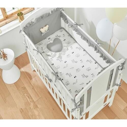 6pcs/set Baby Bedding Set Cotton Ruffle Pink Crib Mesh Cot Bumper Protector Cot Bumpers Mattress Cover Love Pillow Baby Bed Set