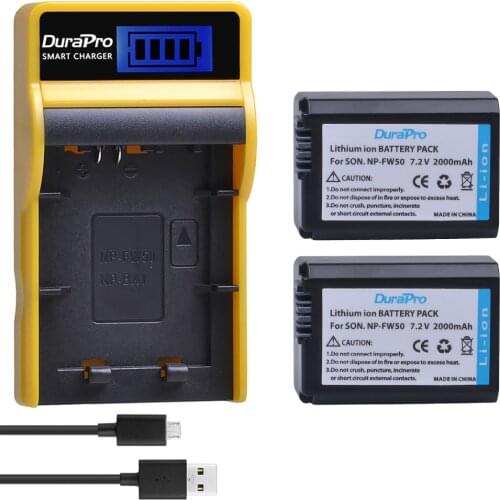 2pc 2000mAH NP-FW50 NP FW50 Camera Battery + Charger Set For Sony A6000 NEX-7 NEX 5N F3 NEX-3D NEX-3DW NEX-3K NEX-5C Alpha 7R II