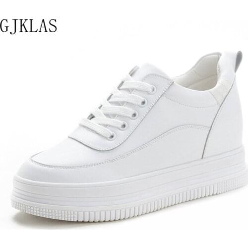 Leather Casual Wedges Shoes for Women Platform Sneakers Black White Sport Shoes Women Sneaker Fashion Woman Vulcanize Shoes
