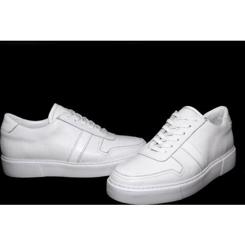 Handmade White Leather Sneakers with Lightweight EVA Soles, Mens Comfortable Basic Sport Shoes, New Season Spring 2021