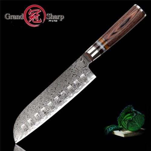 Grandsharp Damascus Kitchen Knives Santoku 67 Layers vg10 Japanese Damascus Chef Cooking Tools Stainless Steel Knife Gift Box