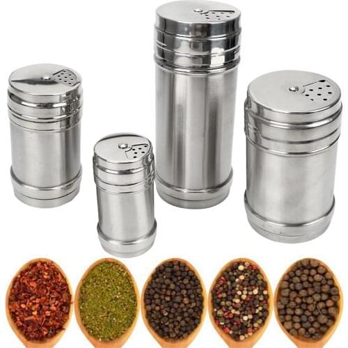 Stainless Steel Kitchen Tool Pepper Cumin Powder Salt Spice Jar Barbecue Cruet Rotating Cover Toothpick Jar