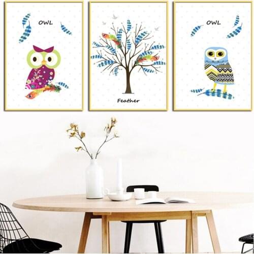 SVITY Modern Simple Abstract Tree Dird Canvas Painting Nordic Wall Art Canvas Pictures for Kid Living Room FA669 no frame