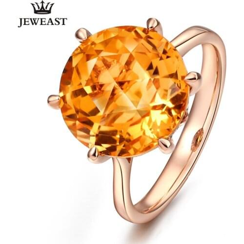 LSZB Natural Citrine 18K Pure Gold 2020 New Hot Selling Top Ring Women Heart Shape Ring For Ladies Woman Genuine Jewelry