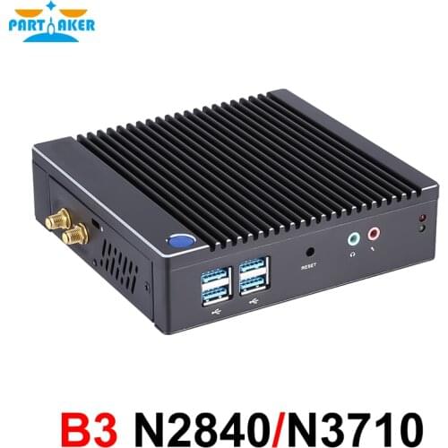 Partaker Mini PC Fanless Intel Celeron N2840 Dual Core Pentium N3710 Windows 10 Mini Computer LAN WiFi HDMI VGA HTPC SPK