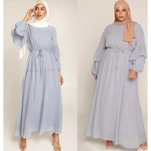 Fashion Muslim Women Chiffon Long Maxi Dress Dubai Abaya Turkish Kaftan Flare Sleeve Party Arab Gown Islam Clothing Abayas Robe