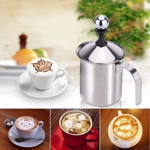 Homgeek 400ml Stainless Steel Milk Frother Double Mesh Milk Foamer DIY Fancy White Coffe Maker for Cappuccino Latte