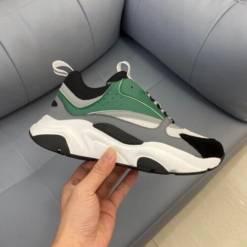 Multi split color technical mesh and gray calfskin sneakers Low-top silhouette nylon lining women and men casual dad shoes