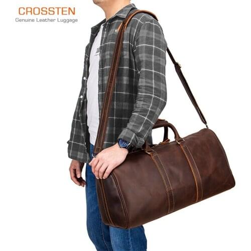 Mens larger Capacity Genuine Leather Travel Bag Durable Crazy Horse Leather Duffel Real Leather totes Shoulder Weekend Bag