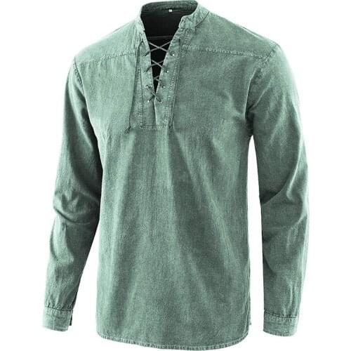 Man Retro Medieval Shirt Pirate Viking Vintage Print Cosplay Costumes Renaissance Print V-neck Tunic Long Sleeve Loose Tops