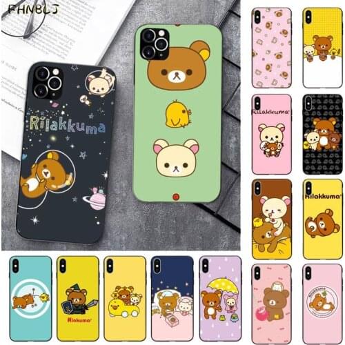 FHNBLJ Cute rilakkuma Black TPU Soft Rubber Phone Cover for iPhone 11 pro XS MAX 8 7 6 6S Plus X 5 5S SE 2020 XR case