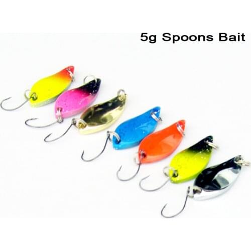 7pcs/Lot 5g Trout Spoon Bait Kit Spinners Fishing Lures Set Baubles Glitters Single Hooks Mixed 7 Colors