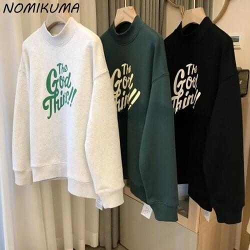 Nomikuma Half High Collar Causal Pullover Sweatshirt Korean Letters Long Sleeve Women Jumpers Autumn 2021 New Hoodies Top 6Z881