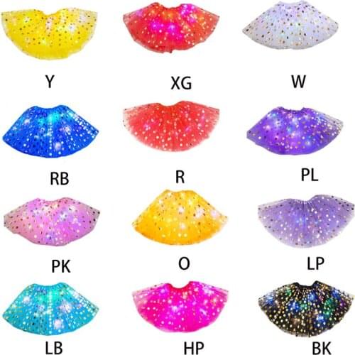 1PC Kids Girls Novelty Cosplay Costumes Flashing LED Tutu Skirts Pleated Metallic Dot Sequins Light Up Party Stage Dance Wear