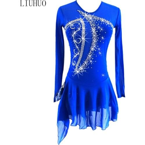 New Design ice skating outfits Blue Girls Women Children professional tutu stretchy Speed Figure Skating Dress