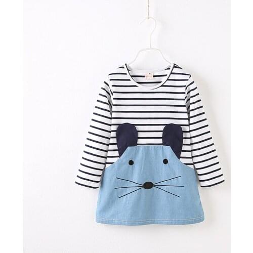 LOVE DD&MM Girls Dresses Childrens Wear Cute Girl Sweet Animal Models Stitching Stripe Splice Dress