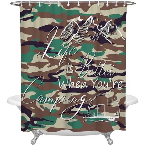 Camping Mountain Brown Camouflage Shower Curtain Waterproof Polyester Fabric Shower Curtains Home Decoration Curtain with Hook