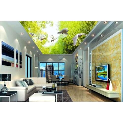 Custom 3D Ceiling Mural Wallpaper European Style 3D beautiful bamboo pigeon flying ceiling mural