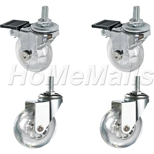 4pcs 2 Inch / 3 Inch Transparent Caster Wheels 360 Degree Swivel Screw Stem Caster Safety No Noise For Furniture