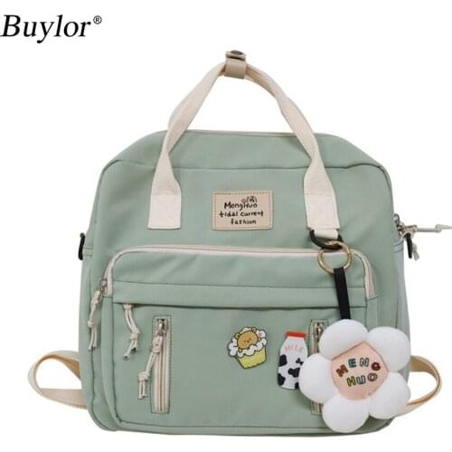 Buylor Backpack Teenage Girl Schoolbag Lovely Multifunctional Ring Buckle Portable Travel Bag Female Small Badge Trend Backpacks