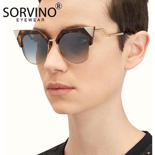 SORVINO Retro Half Frame Peak Cat Eye Sunglasses Women Brand Designer Semi-rim Glitter Rose Gold Sun Glasses Shades SP45