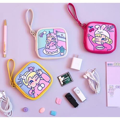Lollipop Girl Cartoon Mobile Phone Data Cable Earphone Cable Storage Bag Cute Student Coin Wallet Lipstick Cosmetic Storage Bag