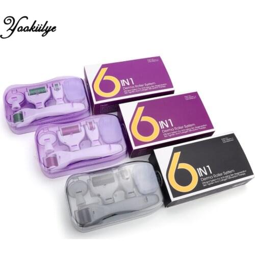 Three-color 6 in 1 Microneedle Derma Roller Kit for Face and Body Titanium Dermaroller Micro Needle Facial Roller Skin Care Tool