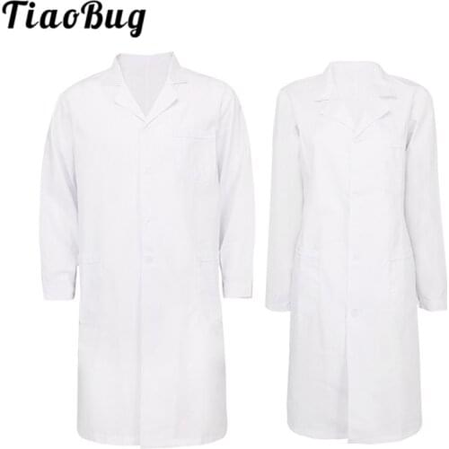 TiaoBug Unisex Men/Women Long Sleeve Lapel Nurse Doctor Uniform Cosplay Costume Lab Coat for Halleween Adult Role Play Outfit
