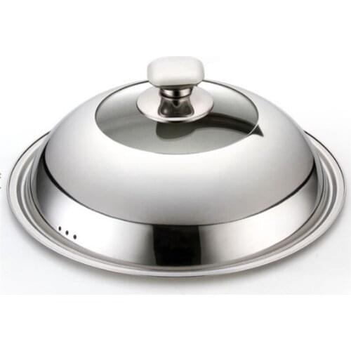 Visible Cooking Wok Pan Lid Stainless Steel Universal Pan Cover Visible Replaced Lid for Frying Wok Pot Quality Dome Wok Cover