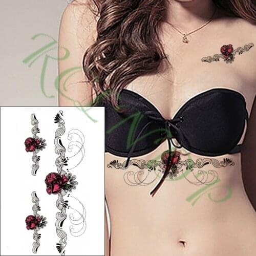 Waterproof Temporary Tattoo Sticker rose flower necklace chest waist tatto stickers flash tatoo fake tattoo for women men girl