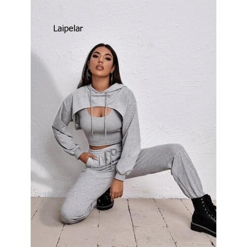 Sports Wear Womens 2021 New Autumn Winter Hooded Fashion High Street Casual Three Piece Set