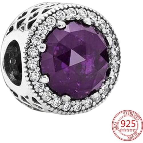 New 925 Sterling Silver Sparkle Purple Beads Charms Fit Original Pandora DIY Bracelet Bangle Fashiong Jewelry Gift for Women