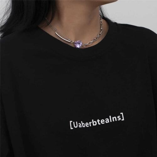 Vintage Bling Crystal Choker Necklace Women Silver Color Stainless Steel Purple Rhinestone Pendant Necklaces Aesthetic Jewelry