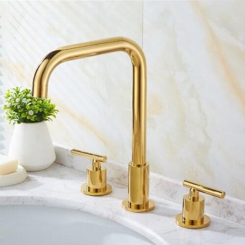 Golden Bathtub Basin Faucet Waterfall Widespread Tub Mixer Tap Deck Mounted Handshower Bath Shower Set 2 Handles