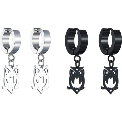 1 pair Punk Black Gothic Stainless/Titanium Steel Owl Stud Earrings For Men and Women Street Pop Hip Hop Ear Jewelry Gift
