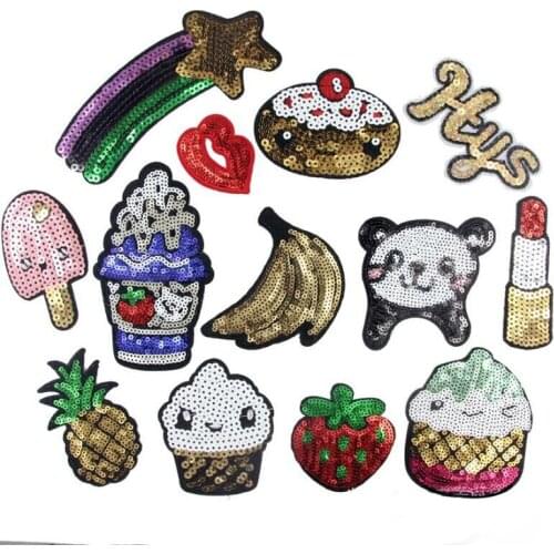 1pc 18 kinds chosen Iron On Sequins Patches For Clothing Motif Applique Embroidered Sticker DIY Garment Kids Sewing Accessorie