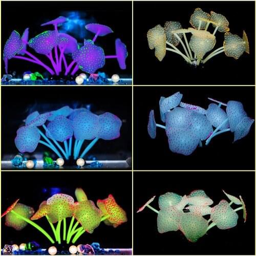 1pc Leaves Silicone Glowing Artificial Fish Tank Aquarium Coral Plants Underwater Ornament Fish Tank Aquarium Decor Accessories