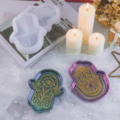 2PCS DIY Resin Hand Of Fatima The Eye Of God Palm Palms Dish Silicone Mirror Mold Crystal Epoxy