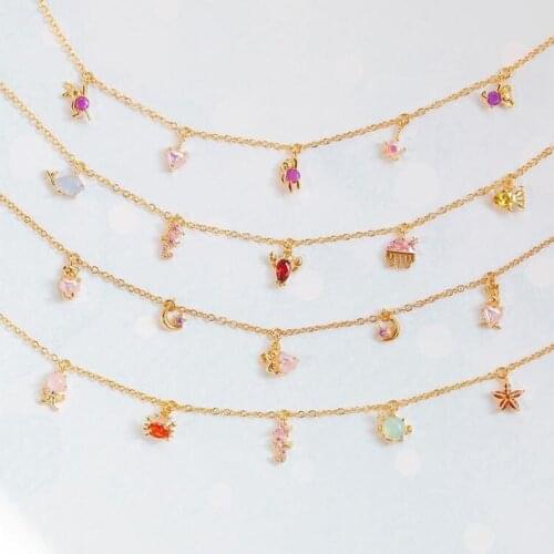 2021 New Delicate Dainty Multi Piercing Small Deep Blue Sea Necklace Vermeil CZ Under the Sea Choker Women Jewelry