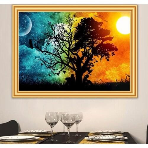 5D DIY Diamond Painting Full Square "Day night tree" Cross Stitch Diamond Embroidery Mosaic Rhinestone Of Picture Home Decor