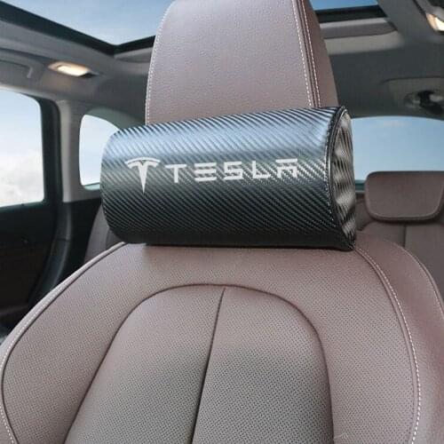 1pcs car neck pillows pu leather single headrest case for Tesla model 3 model X Y style Roadster Accessories Car Styling