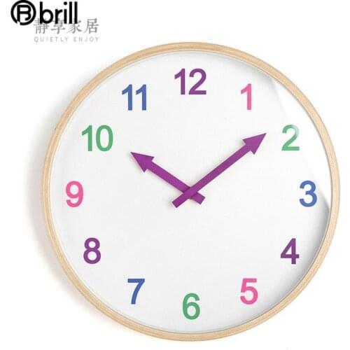 Large Modern Wall Clock Solid Wood Cute Children Silent Kids Wall Clock for Children Room Multiple Color Cartoon Reloj Pared