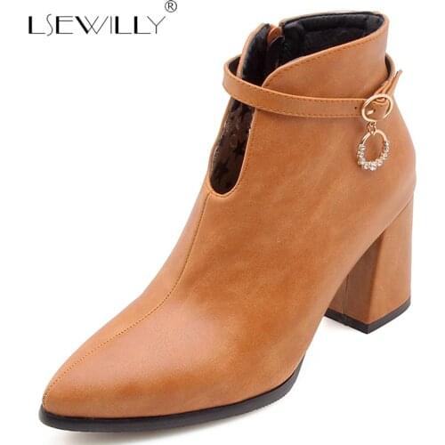 Lsewilly Shoes 2018 women autumn winter high heels ankle boots fashion pointed toe zipper design short boots big size 32-47 S668