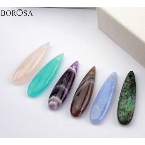BOROSA 10Pcs Teardrop Natural Amazonite Amethysts Pendant 35X10mm diy Beads Charm for Necklace Making Jewelry Accessories WX1561