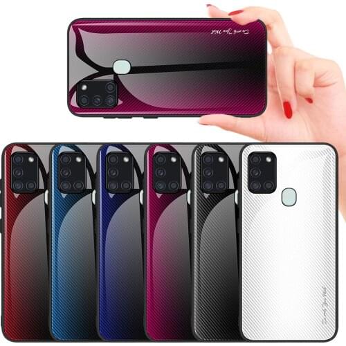 For Samsung Galaxy A21S Case Hard Tempered Glass fashion Gradient Marble Protective Back Cover case For samsung a21s phone shell