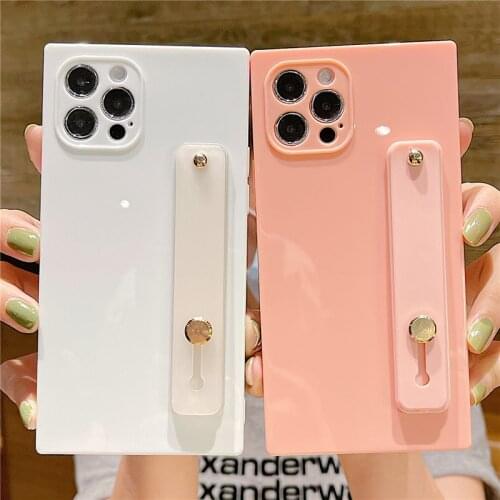 Wrist Strap Candy Color Phone Case For iPhone 12 11 Pro Max XR XS Max X 7 8 Plus 12 11 Pro 11 Shockproof Square Soft Back Cover