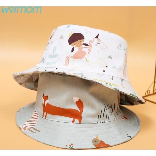 Warmom European And American Printed Double-sided Childrens Sunshade Flat Top Basin Hat