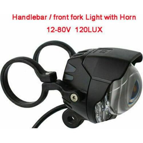 E-bike DC12-80V LED Head Light Front Fork Handlebar Lamp Horn Scooter W/ Bracket Cycling Front Lamp Bicycle Accessories