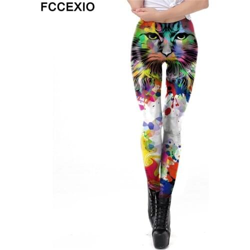 FCCEXIO Women Leggings Cosplay Elastic Skinny Pants Sexy Female Costumes Animal Cat Printed Workout Fitness Leggings Newest